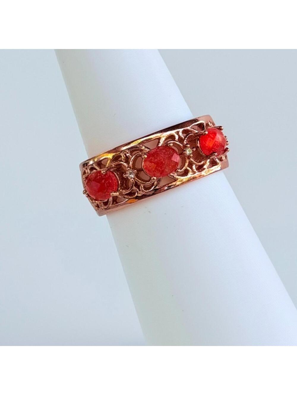 Bomb Party Retro Zen Ring Sz 8 "Journey of Wonders" Gen. Red Quartz on Rose Gold